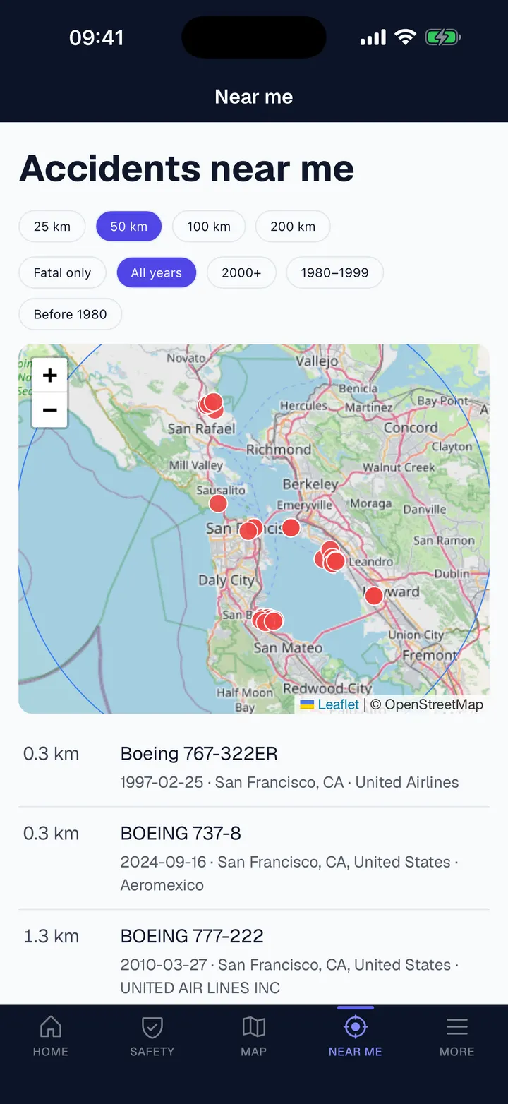 Accidents recorded near your location